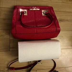 Guess Red Signature Satchel with Gold Hardware